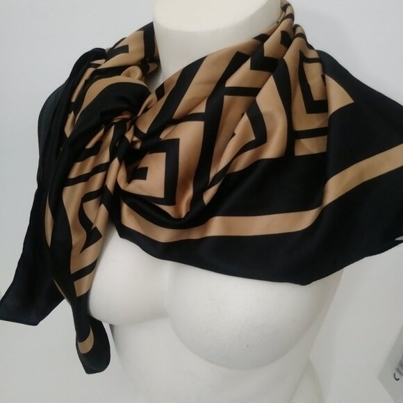 Aldo Black Tan Square Silk Scarf - Picture 8 of 12